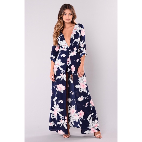 Fashion Nova Dresses & Skirts - Ximena Floral Maxi Dress - Navy
